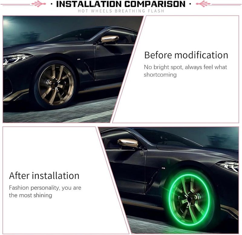 Fluher 6 PCS Car Tire Valve Light, Cool Modified Night Light Safety Shock Sensor Flash Light, Waterproof Tire Valve Stem LED Light Cap, Universal Wheel Decoration Accessory for Car Motorcycle (Green) - Image 4